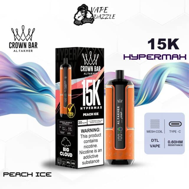 al fakher crown bar hypermax peach ice 15000 puffs