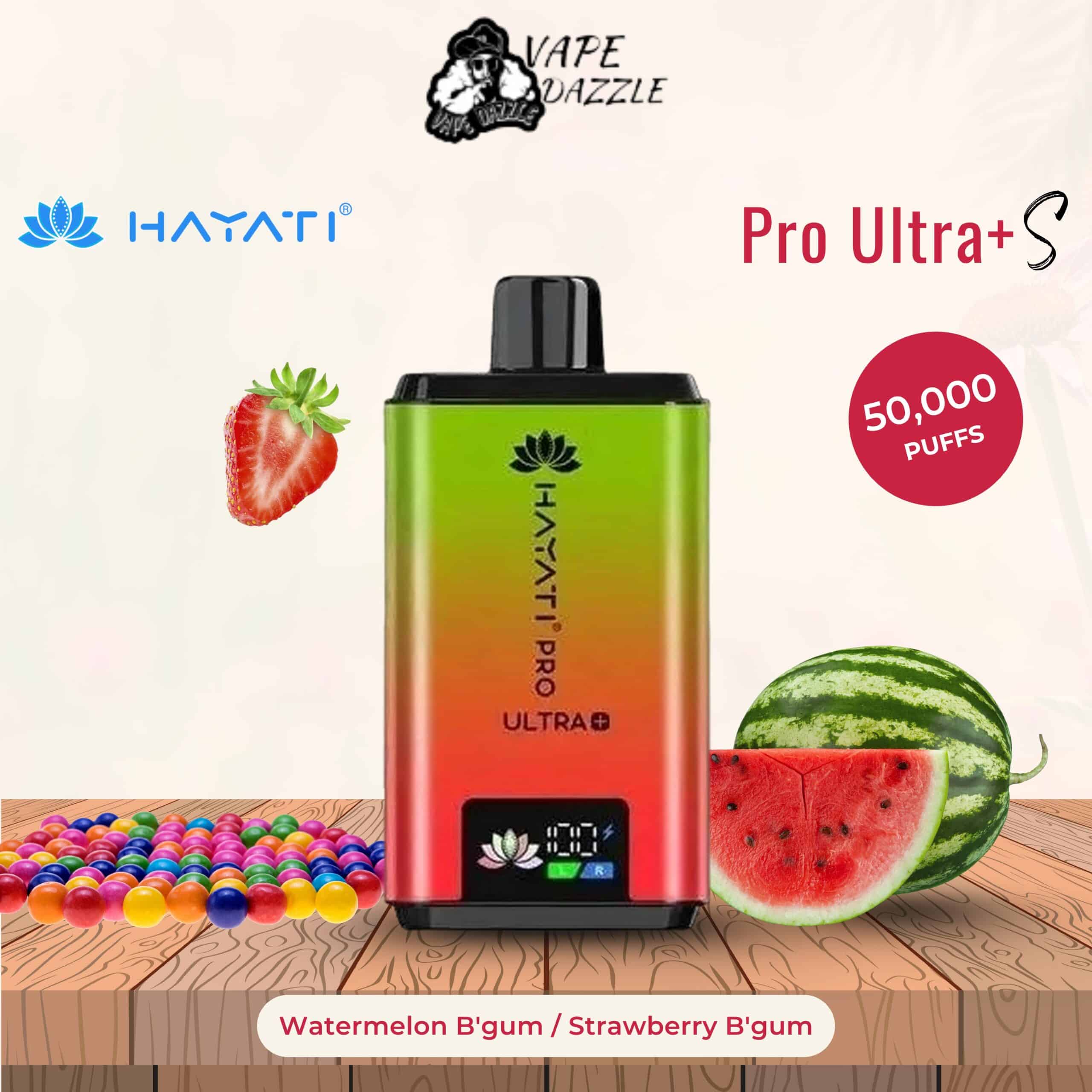 Hayati Pro Ultra+ S Watermelon B'gum-Strawberry B'gum 50000 Puffs