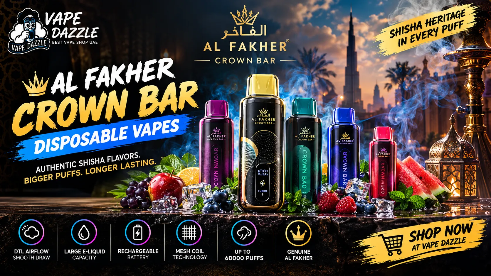 Al Fakher Crown Bar 12K Crystal V2 Disposable Vape UAE
